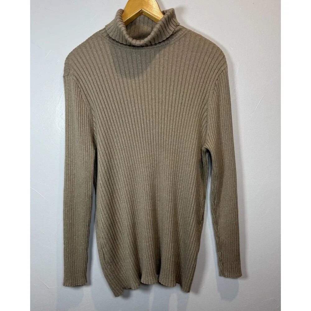 Chico's Long Sleeve Gold Metallic Turtleneck Sweater Size XL Office Party